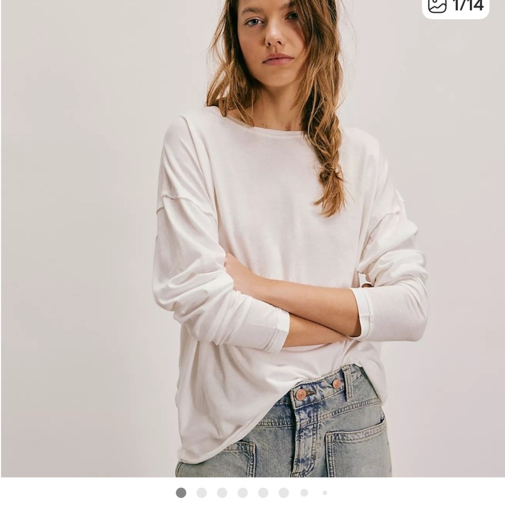 Free People Nina Long Sleeve Tee - Off-White Ivory size XL NWT